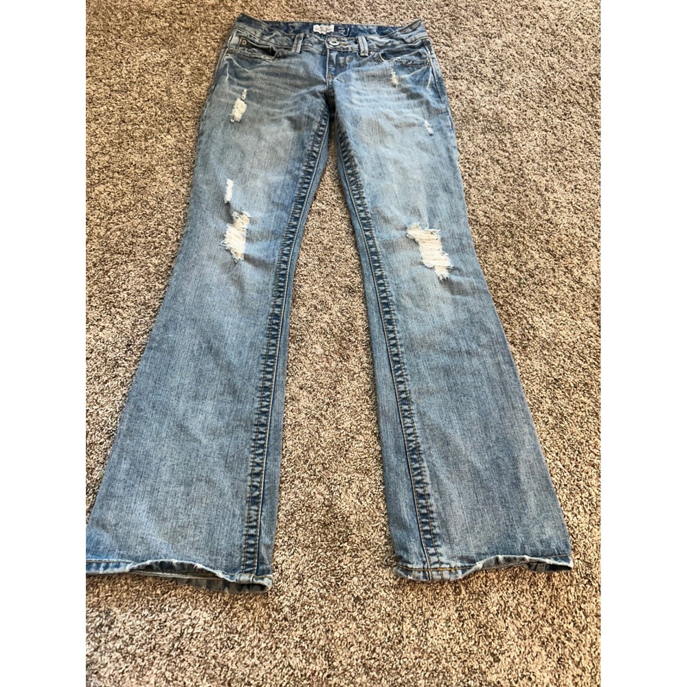 Aeropostale Hailey Skinny Flare Jeans Light Wash Distressed Low Rise 5/6 Long